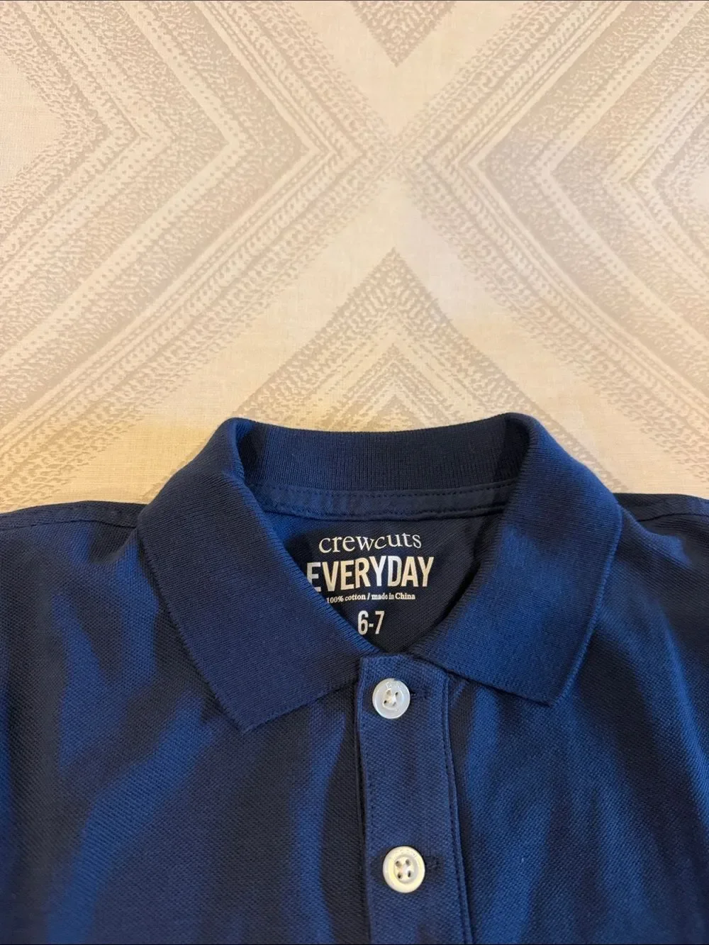 Crewcuts Boys Navy Blue Short Sleeve Collared Shirt Size 6-7 Button Front
